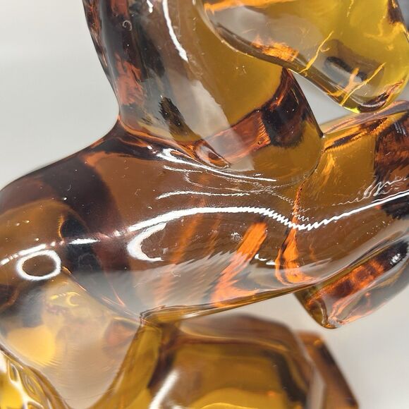 Vintage Rare L.E. Smith Amber Satin Glass Rearing Horse Bookends Pair Of 2 MCM - Picture 12 of 13